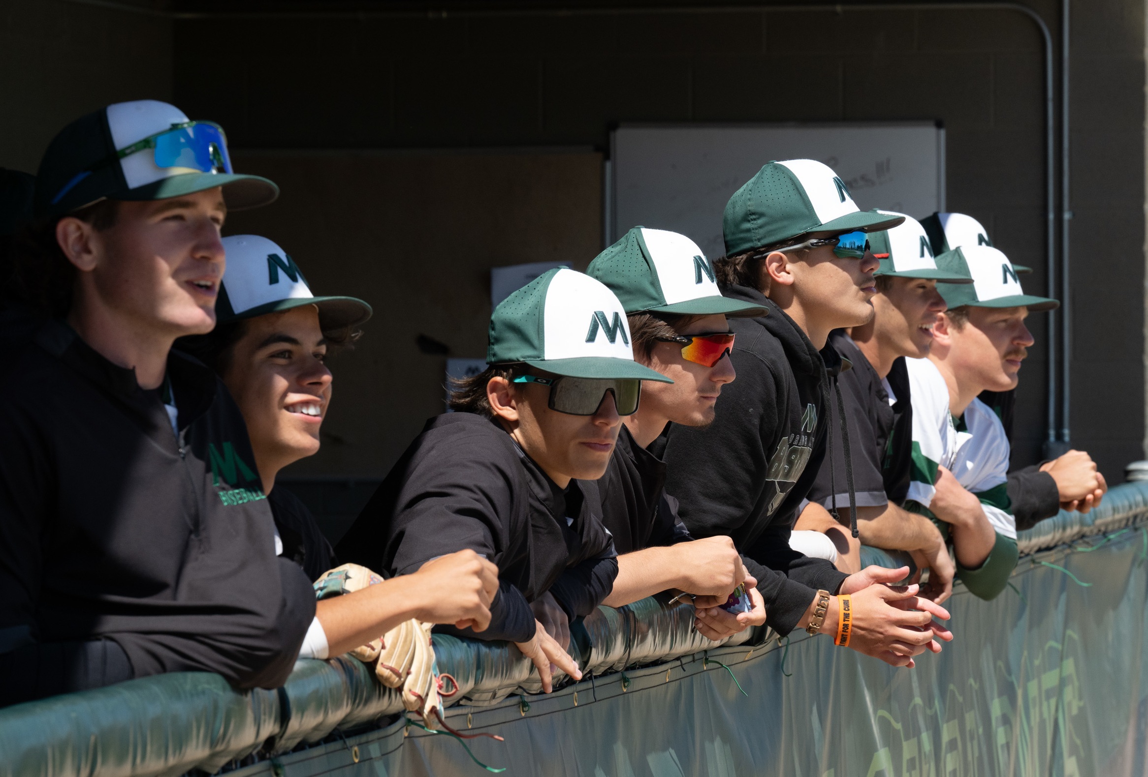 Moraine Valley baseball players in the dugout.